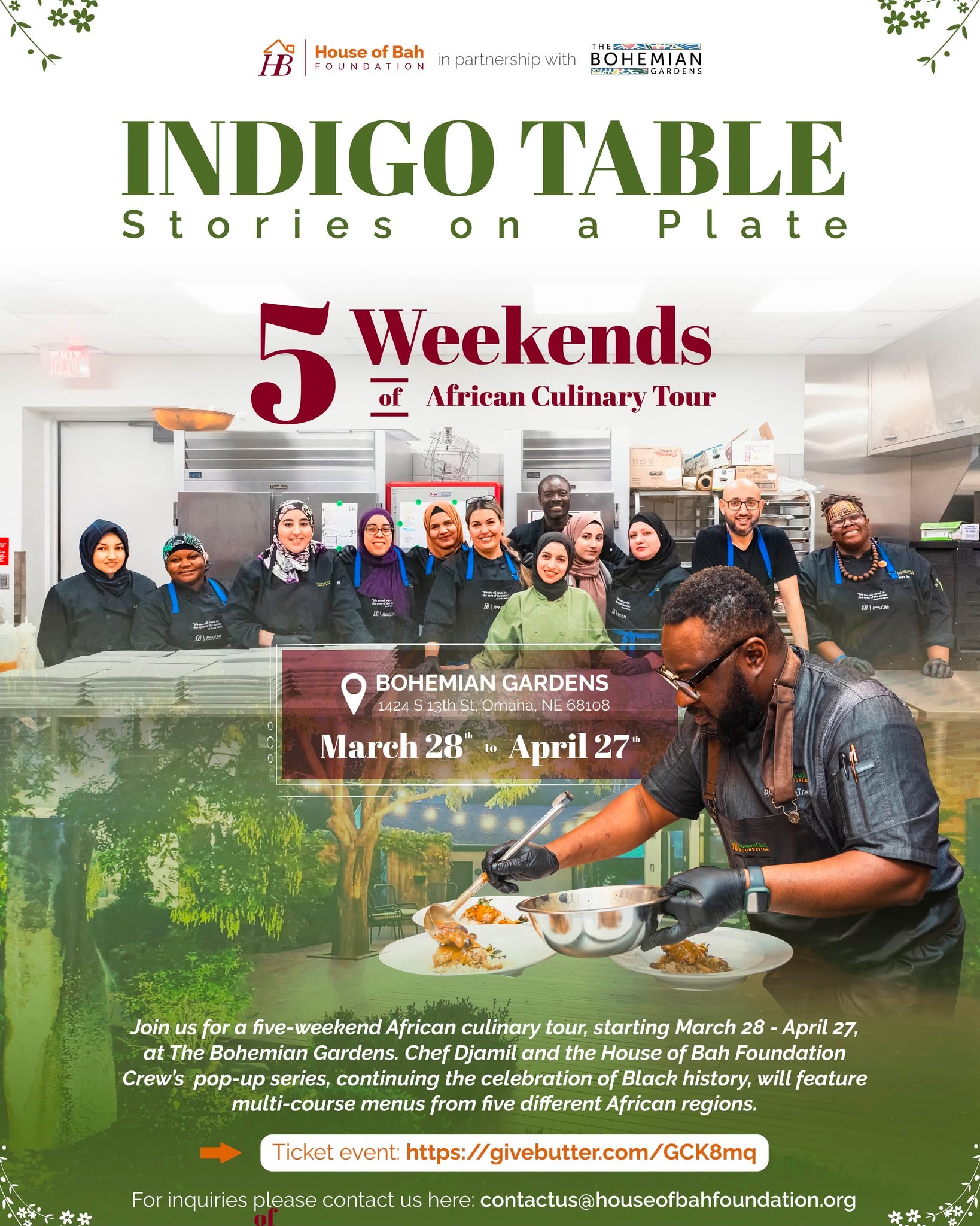 I'm excited to extend the invite to you all to join us March 28th - April 27th for a special multi-course prix fixe menu inspired by the five African culinary regions. The @houseofbahfoundation students and I will guide you through this culinary journey, sharing the stories and significance behind each dish. 

Dinner seating's are available Friday and Saturday at 5:45pm and 8:15pm, with a special brunch service on Sunday. I hope you'll come out to experience a unique and evocative exploration of history and flavor! Make your reservations here: 🍽https://www.houseofbahfoundation.org/event